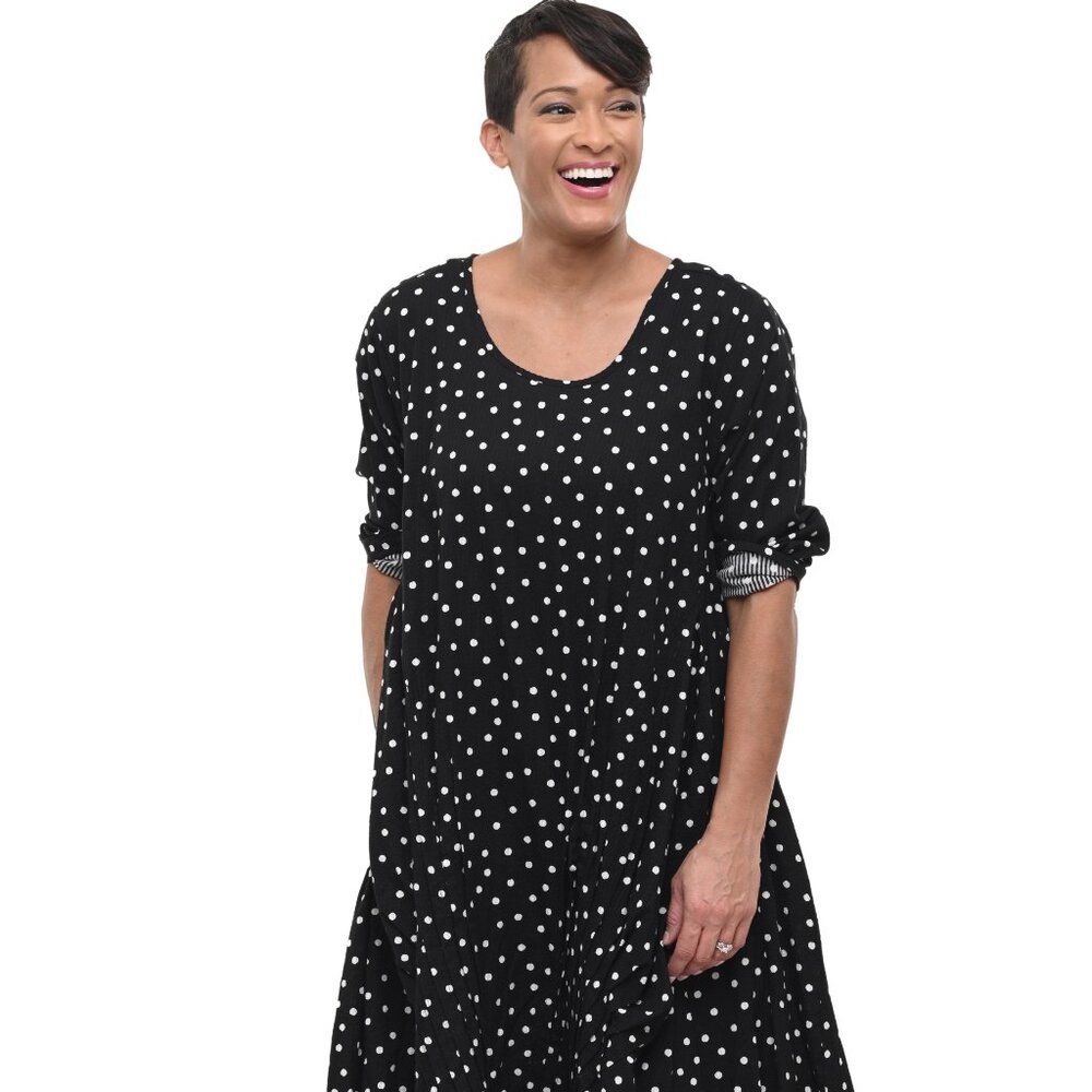 Tulip Clothing Lexi Dress – Black & White Seersucker Dot  (Cotton)